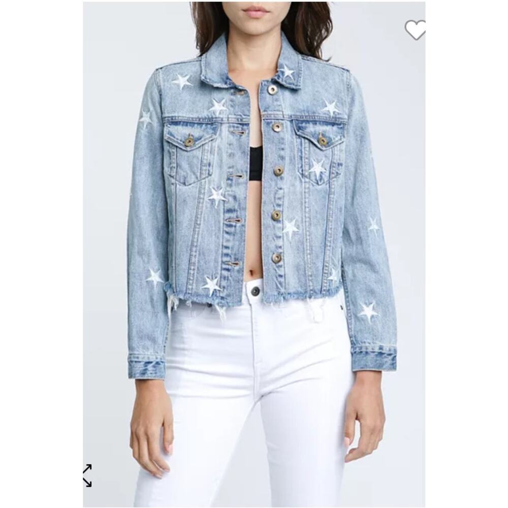 Pistola Women Cut-off Denim Cropped “Brando” Star Jacket Sz.Sm Festival boho